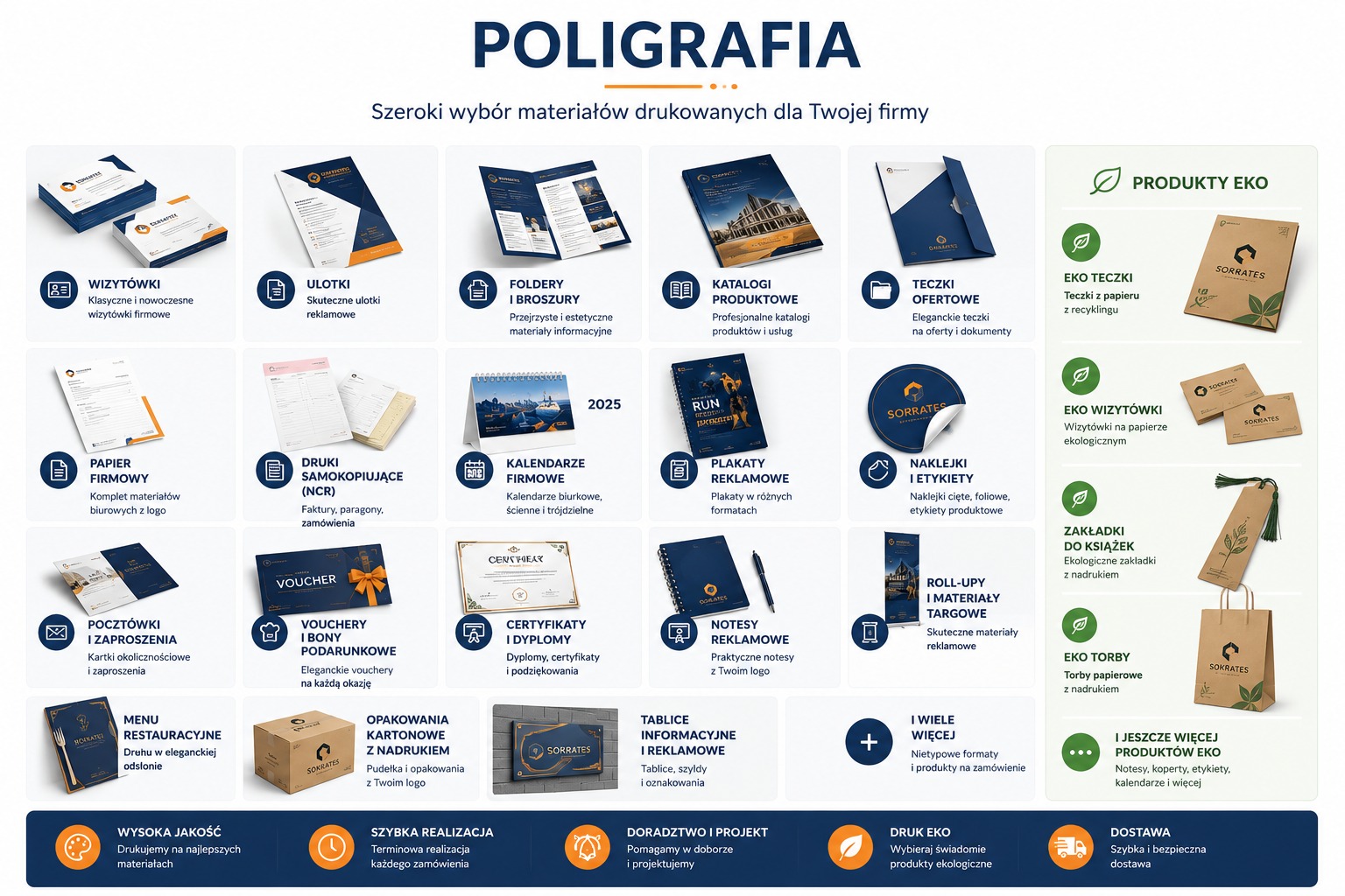Przykładowe produkty drukarni Sokrates