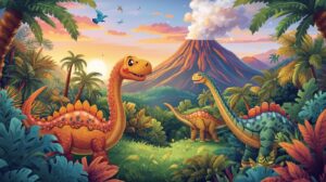 fototapeta_fototapeta_dinozaury_w_tropikalnej_dzungli_z_wulkanem_Tiny-Explorers-Studio-dino23 Fototapeta Dinozaury w Tropikalnej Dżungli z Wulkanem
