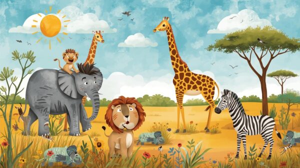 fototapeta_fototapeta_safari_-_sloneczna_sawanna_cartoon_Tiny-Explorers-Studio-32 Fototapeta Safari – Słoneczna Sawanna (Cartoon)