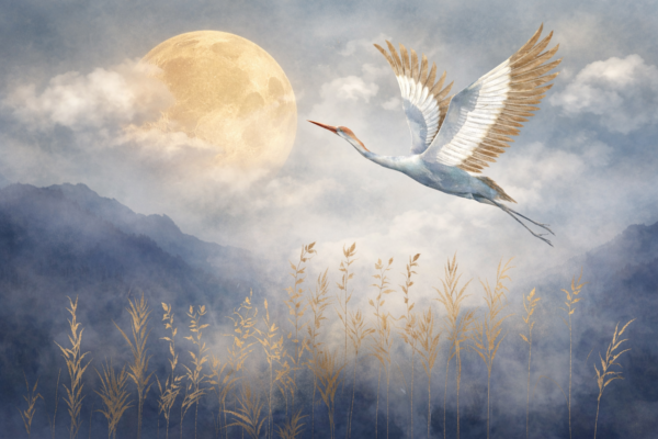 Fototapeta Midnight Heron - Czapla i Ksiezyc